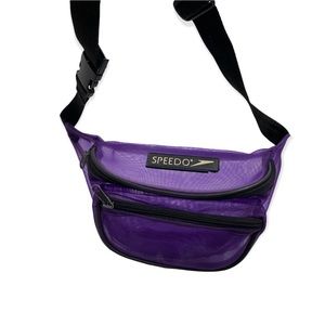 Vtg Speedo Purple Mesh Fanny Pack w 2 Zipper Pockets Black Strap +Plastic Buckle